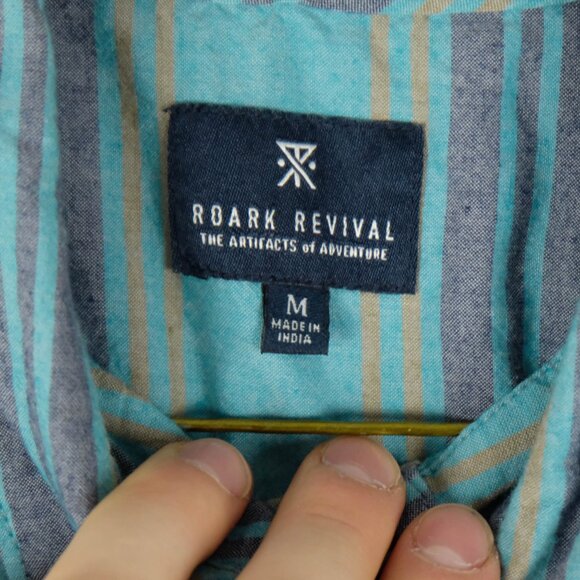 Roark Revival Shirt Mens Medium Blue Striped Button Up Boho Nautical Beach - Picture 8 of 9